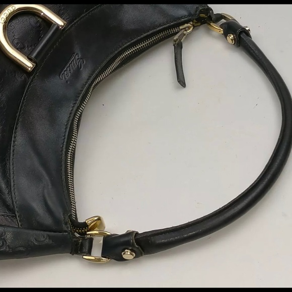 GUCCI 🌼Black Guccissima Leather Abbey Bag Silver Tone Hardware D-Ring Hobo - Picture 6 of 11